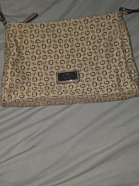 Monogram Print Beige Crossbody Clutch